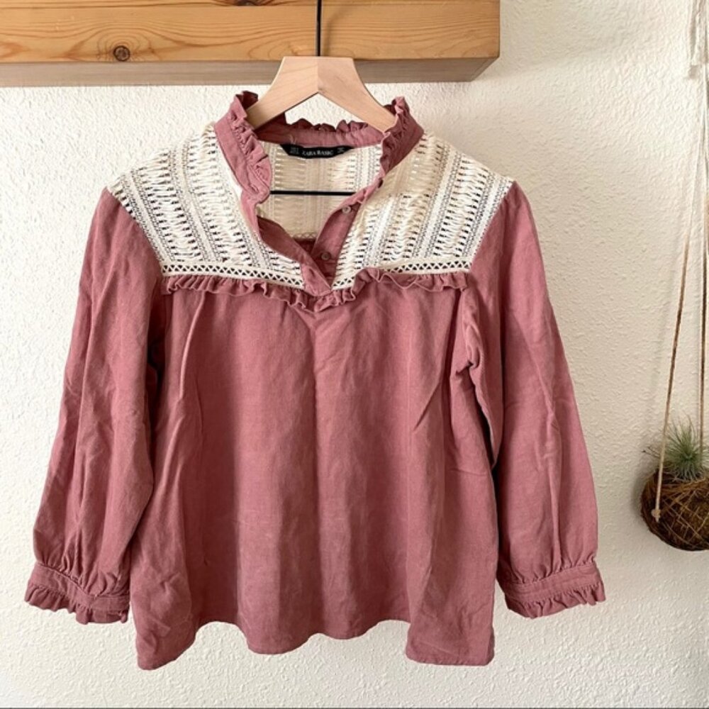 Zara fine wale corduroy rose crochet top